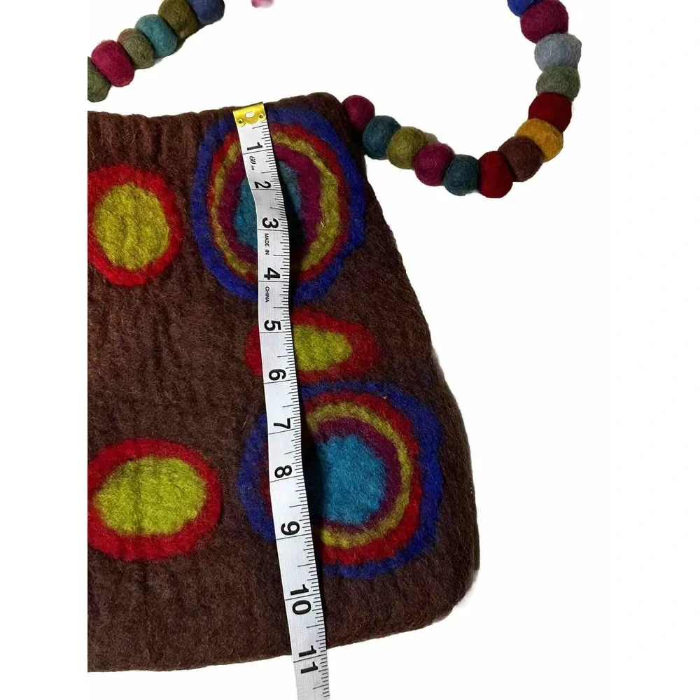 Brown Felted Wool Artsy Purse‎ Hand Bag Nepal Funky Hippie